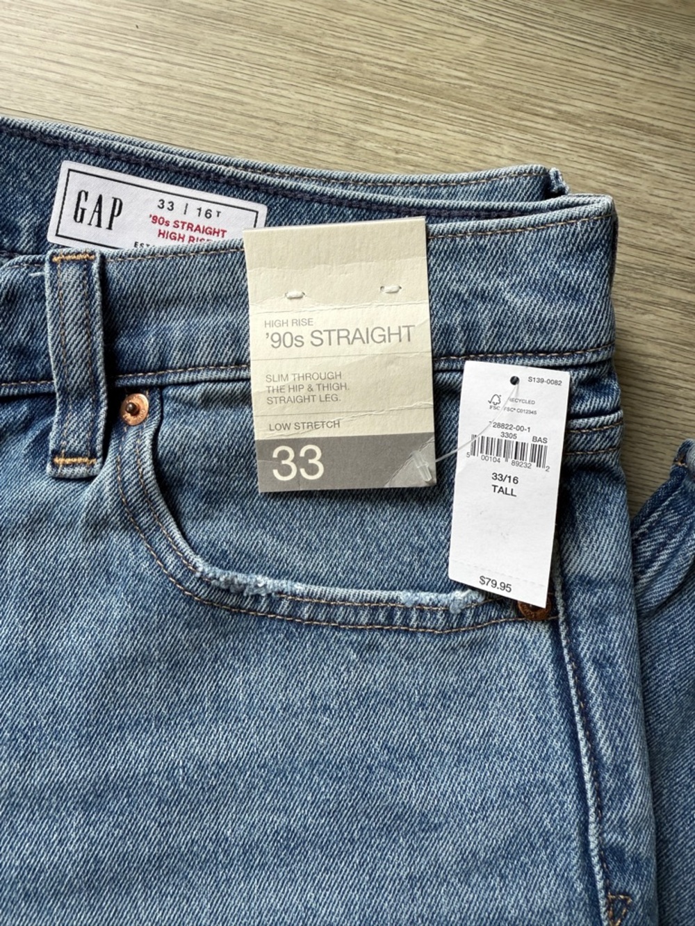 🚨 BOGO FREE 33T 16T GAP 90’s Straight High Rise Jeans Medium Indigo 33 16 Tall - Picture 2 of 9